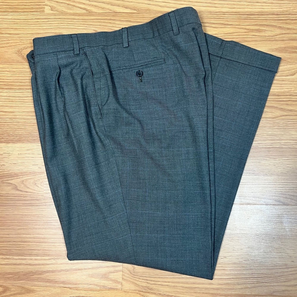 Ralph Lauren Mens 40x32 Grey Glen Plaid Pleated Cuffed Dress Pants Trousers